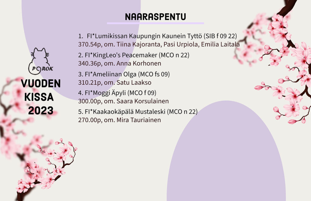 Pohjoinen Rotukissayhdistys vuoden kissa 2023